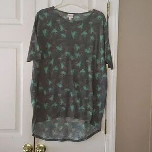 Lularoe  Irma gray mint green print shirt Sz XS
